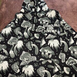 Assholes Live forever - Mushroom Trippy Black White Linda Finegold Hoodie